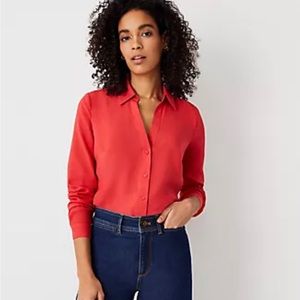 Ann Taylor Red Essential Button Down Sz Large